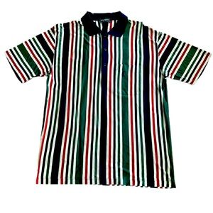 Vintage YSL Yves Saint Laurent Striped Polo Shirt Logo Men Shirt Size L. EUC